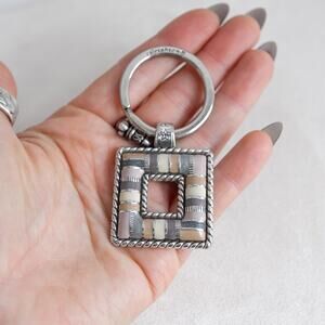 Brighton Cabana Square Key Fob Pastel Pink Enamel Silver Plated Retired E15221
